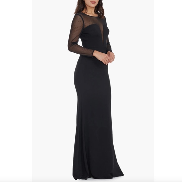 NEW DRESS THE POPULATION Black VAL Rhinestone ILLUSION MESH L/S Mermaid GOWN XS - Picture 12 of 13